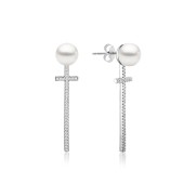 Cercei argint cruciulite cu pietre si perle albe DiAmanti ME02311A-AS